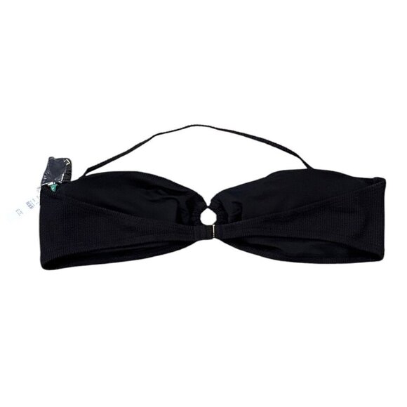 J. Crew Women's O Ring Textured Bikini Top Black Swimwear Beach Size 3X NWT - Picture 2 of 6